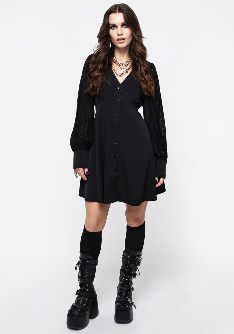Disturbia Covenant Dress Mini Lace Button Goth Edgy Dark Romance Black Size 2